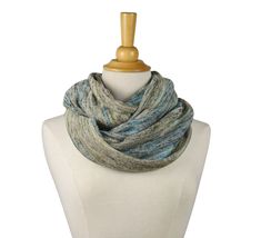 "This large neutral infinity scarf will add warmth to your fall outfits.   It's soft and lightweight and can be worn inside or outdoors. The circumference of the scarf is approx. 60\" ( 152 cm ) and it's 18\" wide ( 46 cm ). Note that due to the handmade aspect of the item, measurements may vary slightly from one another. It can be wrapped once or twice around the neck.  It can also be worn as a hood or draped around the shoulders. Keep in mind that colours may be a bit different in real life than what you see on screen. Hand wash or machine wash at low temperature, hang or lay flat to dry. Have a look at my other scarves: https://www.etsy.com/ca/shop/KarinaMercier?section_id=29466430 Subscribe to my newsletter to receive exclusive offers, sales alerts, styling tips and more... Sign up her Casual One Size Loop Scarves, Casual Infinity Scarf, Casual Knit Infinity Scarf, Casual One-size Loop Scarf, Casual One Size Loop Infinity Scarf, Casual One-size Loop Scarves, Bohemian Infinity Loop Scarf, Blue Bohemian Scarf With Natural Dye, Casual Multicolor One Size Infinity Scarf