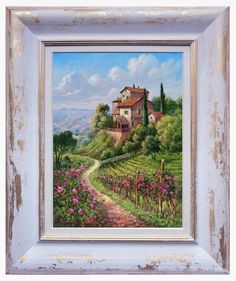 Tuscany painting,"Romantic path of flowers",original Italian painter Domenico Ronca,Italian painting, Toscana landscape,Italy wall art decor by ItalyPaintings on Etsy Painting Romantic, Italian Landscape