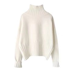 Loose Languid Sweater Turtleneck Small Sweet Long Sleeve One Size-Black White High Neck Sweater For Fall, White Knitted High Neck Sweater, Trendy White High Neck Sweater, Trendy White Turtleneck Sweater, Sweater Turtleneck, Winter Pullover, Long Sleeve Jumper, England Style, England Fashion