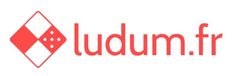 the word ludum fr on a white background with red and black diamond shapes