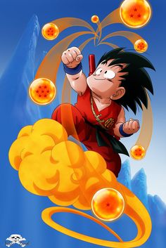 an anime character flying through the air with orange bubbles around him and his arms in the air