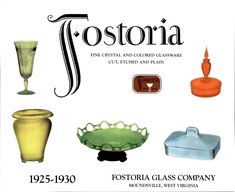 an advertisement for glass company featuring vases and other items