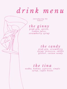 a pink menu with the words drink menu