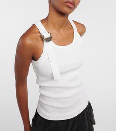 Safety Slider cotton-blend tank top in white - Dion Lee | Mytheresa Fitted White Top With Tank Straps, White Fitted Top With Tank Straps, Modern Sleeveless Elastane Top, White Fitted Tank Top, Elegant White Tank Top With Straps, Elegant White Top With Tank Straps, White Elastane Cami Top, Chic White Tops With Tank Straps, Chic White Tank Top