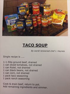 a recipe for taco soup is shown on an iphone screen, with the caption above it