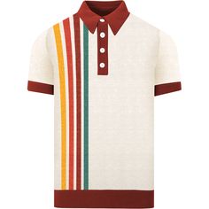 - Knitted Polo- 100% cotton yarn- Unlined- Regular fit- Machine washable Fabric & Care- Delicate Machine Wash at 30 degrees(86℉) with similar colors.- Iron inside out on low temperature.- Store flat.- Do not tumble dry.- Do not bleach. Knitted Polo, Vintage Mens Fashion, Vintage Clothing Men, Clothing Men, White Polo, Mod Fashion, Knitted Tshirt, Knit Shorts, Rainbow Stripes