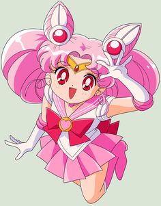 an anime character with pink hair and red eyes, wearing a pink dress and holding two scissors