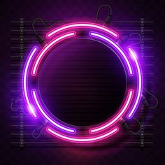 a neon circle frame on a dark background