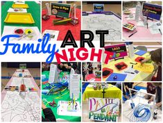 a collage of pictures with the words family art night