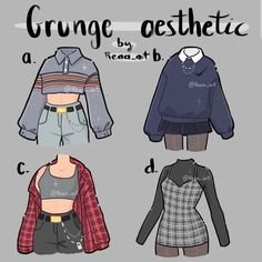 three different types of clothes with the words grunge aesthetic on them