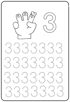 the number three worksheet for numbers 3 to 10 with hand and fingers on it