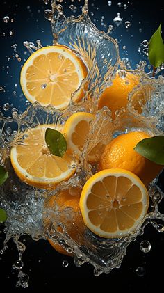 some oranges are being dropped into water