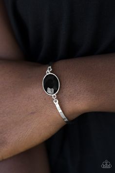 Definitely Dashing - Black Bracelets-Lovelee's Treasures-black,black gem,bracelets,jewelery,silver Black Gems, Faceted Gems, Black Bracelet, Hot Jewelry, Black Bracelets, Makeup Natural, Bar Bracelets, Black Jewelry, Silver Bars