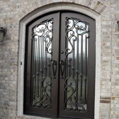 gloryirondoors iron front double door with dark bronze color and arched door top Parcel Mailbox, Entry Door Styles, Metal Entry Doors, Metal Doors Exterior, Steel Security Doors, Front Door Styles, Iron Front Door, Steel Entry Doors, Iron Entry Doors