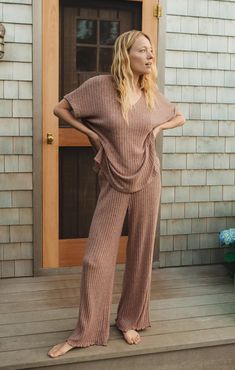 Dawn Smocked Rib Pant – Z SUPPLY Fall Wide Leg Pull-on Pants For Loungewear, Loose Fit Wide Leg Pants For Loungewear, Stretch Rayon Pants For Loungewear, Solid Rayon Pants For Loungewear, Solid Rayon Loungewear Pants, Solid Rayon Lounge Pants, Solid Color Rayon Loungewear Pants, Rayon Wide Leg Pants For Loungewear, Straight Leg Rayon Bottoms For Loungewear