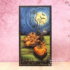 a card with pumpkins and an owl on it