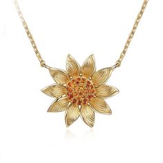 Gold Sunflower Necklace for Women - Zirconia Necklaces for Ladies - Sunflower Necklaces for Women - Gold Necklaces for Girls - Personalized Jewel Necklaces For Girls, Sunflower Pendant, Sunflower Necklace, Versatile Jewelry, Flower Pendant Necklace, Gold Necklace Women, Gold Necklaces, Feminine Design, Girls Necklaces