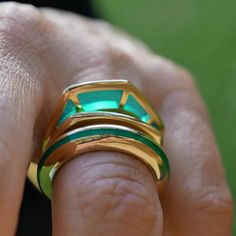 Green Enamel Gold Ring by fine jewelry designer Andy Lif. Plique A Jour, Everyday Luxury, Precious Jewels, Mom Jewelry, 18k Gold Ring, Enamel Ring, Fine Jewelry Designers, Green Enamel, Jewelry For Her