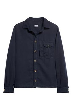 A soft, breathable blend of linen and cotton defines this Italian-crafted shirt-jacket fashioned with a handy patch pocket at the chest. 27 1/2" length; 45" chest (size 48 EU) Front button closure Spread collar Long sleeves with button cuffs Chest patch pocket 54% linen, 46% cotton Machine wash, line dry Made in Italy Men's Designer Clothing Classic Navy Shirt With Pockets, Classic Linen Outerwear With Buttoned Pockets, Classic Linen Outerwear With Spread Collar, Classic Shirt With Lapel Collar And Patch Pockets, Navy Collared Outerwear With Buttoned Pockets, Casual Linen Outerwear With Spread Collar, Navy Button-up Utility Jacket With Pockets, Navy Cotton Outerwear With Buttoned Pockets, Classic Utility Jacket With Spread Collar And Patch Pockets