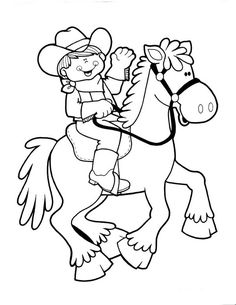 a coloring page with a cowboy riding a horse