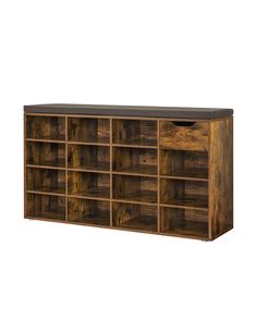 a large wooden shelf with many compartments