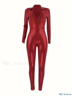 Orcajump - Sequin Plunging Jumpsuit, Sexy Long Sleeve Turn Down Collar Long Length Party Jumpsuit, Women's Clothing Red V-neck Jumpsuit For Night Out, Fitted V-neck Sequin Jumpsuits And Rompers, Red Fitted V-neck Jumpsuits And Rompers, Multicolor Stretch V-neck Jumpsuits And Rompers, Fitted V-neck Sequin Jumpsuit, Party Jumpsuit, Jumpsuit Party, Boho Fabric, Style Boho