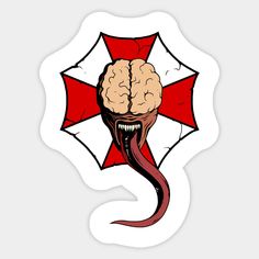 a sticker with an image of a brain in the shape of a red cross