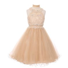 Big Girls Champagne Rhinestone Halter Neck Lace Junior Bridesmaid Dress 8-20 - SophiasStyle.com Sequin Dress Outfit, Flower Girl Dresses Champagne, Dama Dresses, Dress Champagne, Infant Flower Girl Dress, Junior Bridesmaid Dress, Girls Couture, Flower Girl Dress Lace, Wedding Dress Shoes