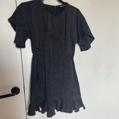 This Dress Has A Suede Like Material. Nwt. Casual Dress With Ruffle Hem For Night Out, Black Short Sleeve Dress For Brunch, Black Mini Dress With Ruffle Hem For Dress Down, Black Mini Dress With Ruffle Hem For Casual Wear, Zara Black Mini Dress For Brunch, Zara Short Sleeve Mini Dress For Date Night, Zara Dresses With Ruffles, Flowy Short Sleeve Mini Dress For Night Out, Zara Black Dress For Brunch