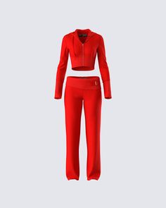 It’s getting hot in here 🥵 Make 'em sweat when they see you in this matching two-piece set featuring a red knit cropped jacket paired with knit pants 🔥 Sharona Fleming, Red Two Piece Outfit, Glamping Outfit, Outfits Dr, Wag Dr, Winter Date Outfits, Outfit Kpop, Nicki Minaj Pictures, Red Two Piece