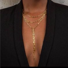 18 Karat Gold Plated Stainless Steel Layered Necklace. Water Resistant. Brand New Boutique Layered Gold Necklaces, Anchor Jewelry, Gorjana Jewelry, Layered Chain, Gold Necklaces, Layered Necklace, Fall Shopping, Plunging Neckline, Paper Clip