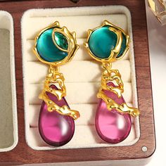 Material: alloy, gold plated Purple Resin, Resin Earring, Metal Drop, Crystal Water, Retro Geometric, Earring For Women, Big Earrings, Metal Earrings, Drop Pendant