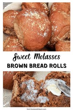 sweet molasses brown bread rolls with powdered sugar on top and in the middle