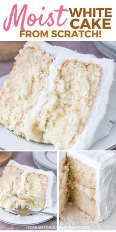 a collage of photos showing the inside of a white cake with frosting on it