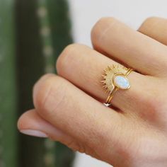 Radiant and beautiful, our sunburst ring looks great solo or stacked. Wear it stacked with our Opal Solitaire ring for the perfect ring stack. Details: 14kt gold plated or sterling silver Choose size, 5-10 available Sunburst Ring, Deer Jewelry, Opal Solitaire Ring, Sun Design, Single Ring, Jewelry Inspo, Pretty Jewellery, Everyday Jewelry, 14kt Gold