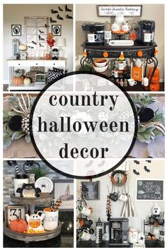 a collage of halloween decorations with the words country halloween decor