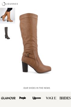 The Carver boot from Journee Collection boasts a round toe and stylish buckled strap detail, adding a touch of flair to its classic design. With the convenience of an inside zipper entry, these boots are easy to slip on and off. Featuring a 16-inch shaft height, padded footbed, and a 3-inch block heel, they offer both comfort and a chic look for any occasion. Please refer tot size chart for calf measurements. • Round-Toe • Buckled Strap Detail • Inside Zipper Entry • 16-in Shaft Height • Padded Fall Medium Width Heeled Boots With Buckle, Fall Heeled Boots With Buckle Closure, Fall Heeled Boots With Buckle Closure Medium Width, Classic Faux Leather Boots With Buckle Closure, Brown Wide Calf Heeled Boots With Buckle, Wide Calf Fall Boots With Buckle Closure, Brown Wide Calf Heeled Boots With Buckle Closure, Wide Calf Faux Leather Boots With Buckle Closure, Winter Boots With Buckle Closure And Medium Width