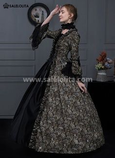 Women's Coffee Floral Cotton Victorian Dress Vampire Costume Condition: Brand New  Color:Wine Red/Coffee/Gray  Material: This dress made of High Quality Cotton, soft and comfortable to wear  Sleeve Length: Long Flare Sleeve  Dresses Length:Floor-Length  Neckline:  Square Collar  Decoration: Ruffles + Lace  Package Includes:  Dress    The length of skirt about 45 inches (114 cm) long from waist to hem regardless of size. This dress is pictured with a 6-hoop skirt Petticoat underneath to achi Masquerade Vampire, Vampire Cosplay, Victorian Dresses, Vampire Costume, Hoop Skirt, Flare Sleeve Dress, Historical Costume, Floral Patterns, Petticoat