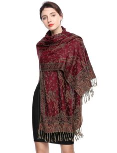 Arrives by Wed, Dec 13 Buy Pashmina Scarf Rave Women Scarves Luxury Paisley Shawl with Fringe Reversible Large Blanket Wrap 78.5" X27.5"(Date Red) at Walmart.com Kashmiri Shawls Pashmina, Luxury Shawl, Kashmiri Pashmina Shawl, Simple Hijab Tutorial, Vintage Shawl, Paisley Shawl, Simple Hijab, Large Blanket, Kashmiri Shawls