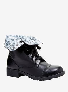 Cosplay Alice In Wonderland, Alice In Wonderland Shoes, Alice Cosplay, Combat Boots Black, Fold Over Boots, We're All Mad Here, White Rabbits, Her Universe, Lace Up Combat Boots