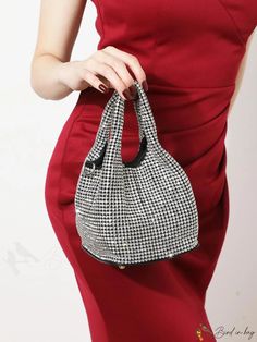 BirdinBag - Mini Rhinestone Embellished Bucket Bag: Elegant Brides Purse for Weddings, Proms, and Parties Bride Purse, Purse For Wedding, Silver Bag, Silver Bags, Perfect Bride, Bag Elegant, Novelty Bags, Elegant Bride, Word Wrap