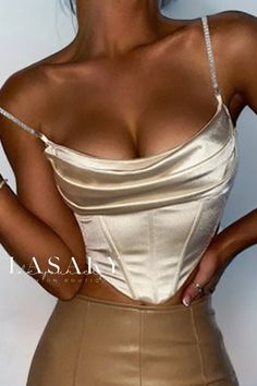 Lasaky - Ladies Elegant and Figure-Flattering Spaghetti Strap Tank Top with Sophisticated Layered Chain Embellishments Satin Crop Top, Layered Chain, Fall Fit, Y2k Aesthetic Outfits, Spaghetti Strap Tank Top, Knitted Bodycon Dress, Long Sleeve Knit Dress, Backless Maxi Dresses, Diamond Chain