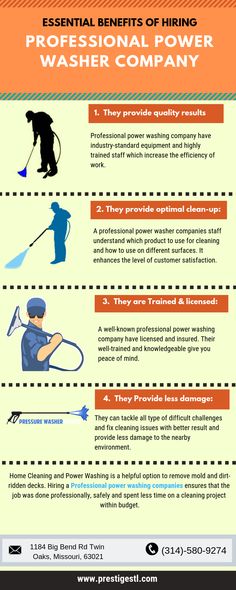 an info sheet describing the benefits of hiring professional power washer company and how to use it