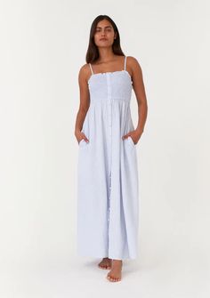 Women's Sleeveless Light Blue Bohemian Cotton Maxi Dress | LOVESTITCH Summer Smocked Cotton Dress With Adjustable Straps, Sleeveless Linen Smocked Dress, Summer Maxi Dress With Straight Neckline For Daywear, Summer Beach Linen Smocked Dress, Spring Maxi Dress With Smocked Bodice And Straight Neckline, Breezy Maxi Dress With Smocked Bodice, Summer Maxi Dress With Smocked Bodice And Straight Neckline, Airy Summer Maxi Dress For Daywear, Airy Maxi Dress For Summer Daywear