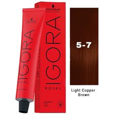 Color: 5-7 SCHWARZKOPF IGORA ROYAL PERMANENT HAIR COLOR CORE LINE a new approach to color products and services. Achieve results with the unique combination within a range of distinctive and bold colors. Designed by colorists for colorists seeking maximum intensity and very clear, sharp tone directions. This range is the result of over 100 years of color processing by Schwarzkopf, and may very well be their best. While providing 100% white hair coverage (even on thick and resistant hair), this c Igora Hair Color, Wash And Blow Dry, Dark Red Hair Color, Spiral Perm, Porous Hair, Shades Of Red Hair, Color Core, Hair Gloss, Hair Color Caramel