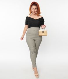 The Rizzo Pants are crafted in a stretch bengaline that flatters your feminine figure in a black and ivory gingham pattern. The dramatic high waist slims and elongates your form as the cigarette skinny leg glides to your ankles.Available in sizes XS-5X while supplies last. Rockabilly Fashion Casual, 1950s Fashion Pants, 50s Fashion Black Women, 1920s Fashion Women Casual, 50s Rockabilly Fashion, 50s Style Outfits, 1950s Clothing, The 50s Fashion, God Clothes