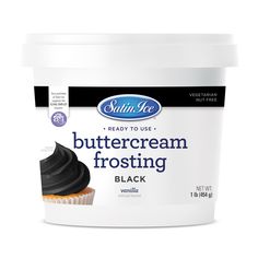 a tub of buttercream frosting on a white background