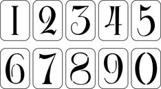 the numbers are in black and white for each letter to be added on this page