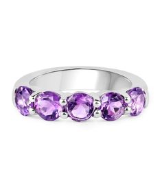 ITEM INFORMATION Product Type Ring Condition New Gender Women's Total Item Weight 5.53 grams (approx.) Total Carat Weight 2.25ctw (approx.) Product Dimensions W 5.08mm x H 4.32mm MATERIAL INFORMATION Material Type(s) Rhodium Plated 925 Sterling Silver PRIMARY GEMSTONE INFO Gemstone Amethyst / 5 pcs Composition Natural Total Carat Weight Approx. 2.25ct Shape and Cut Round Measurements L 5.00mm x W5.00mm Color Grade Purple Setting Type Prong February Birthstone Ring, Silver Ring For Women, Amethyst Ring Engagement, Purple Amethyst Ring, Rock Jewelry, Silver Gemstone Jewelry, 18k Gold Jewelry, Amethyst Jewelry, February Birthstone