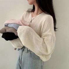 Solid Color V-Neck Oversized Knitted Tee Knitted Tee, Lazy Style, 2 Piece Skirt Set, Winter Pullover, Long Midi Dress, Oversize Knit, Cotton Bottoms, Vintage Casual, Beige Sweater